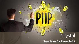  Presentation with new technology - Presentation theme enhanced with businessman-drawing-colorful-light-bulb background and a violet colored foreground