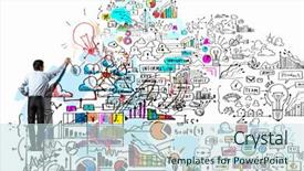  Presentation with wall - Cool new slides with businessman drawing sketch on wall backdrop and a sky blue colored foreground