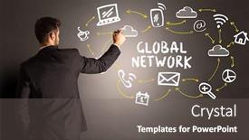  Presentation with social media network - Amazing slide set having businessman-drawing-social-media-icons backdrop and a gray colored foreground