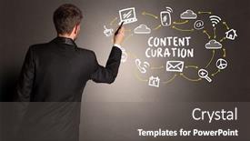  Presentation with knowledge sharing innovation social media - Colorful presentation design enhanced with businessman-drawing-social-media-icons backdrop and a gray colored foreground