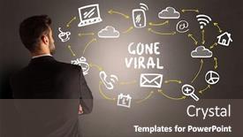  Presentation with viral - Audience pleasing PPT theme consisting of businessman-drawing-social-media-icons backdrop and a gray colored foreground