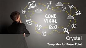  Presentation with viral - Audience pleasing theme consisting of businessman-drawing-social-media-icons backdrop and a gray colored foreground