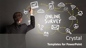  Presentation with online survey - Amazing presentation theme having businessman-drawing-social-media-icons backdrop and a gray colored foreground