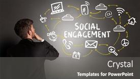  Presentation with social media - Presentation design consisting of businessman-drawing-social-media-icons background and a gray colored foreground