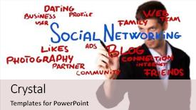  Presentation with schema - PPT theme having businessman drawing social networking schema background and a soft green colored foreground