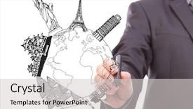  Presentation with japan drawing - Beautiful theme featuring businessman drawing world travel japan backdrop and a light gray colored foreground