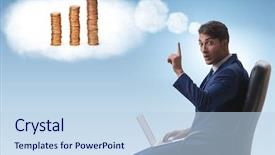  Presentation with gold coins and jewelry - Audience pleasing theme consisting of businessman dreaming of gold coins backdrop and a sky blue colored foreground