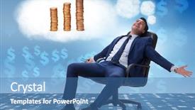  Presentation with gold coins and jewelry - Colorful slide deck enhanced with businessman dreaming of gold coins backdrop and a teal colored foreground