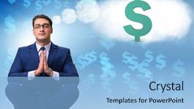  Presentation with money - Audience pleasing slides consisting of businessman dreaming of money dollars backdrop and a  colored foreground