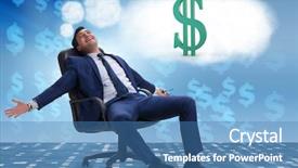  Presentation with money - Colorful slide deck enhanced with businessman dreaming of money dollars backdrop and a teal colored foreground