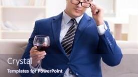  Presentation with wine - Audience pleasing PPT layouts consisting of businessman-drinking-wine-sitting backdrop and a navy blue colored foreground