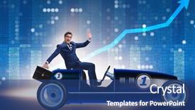  Presentation with driving - Slides enhanced with businessman driving car in financial background and a ocean colored foreground