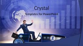  Presentation with eco friendly car concept - Slide deck consisting of businessman driving car in financial background and a light blue colored foreground