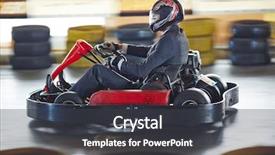  Presentation with driving - Amazing slide deck having businessman driving go-kart backdrop and a dark gray colored foreground