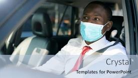  Presentation with covid coronavirus - Slide deck enhanced with businessman-driving-his-car-covid background and a light blue colored foreground