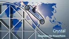  Presentation with sports car - Colorful PPT theme enhanced with businessman driving sports car on roller coaster backdrop and a ocean colored foreground