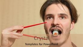  Presentation with eat - Slides enhanced with businessman eat sushi with chopsticks background and a coral colored foreground