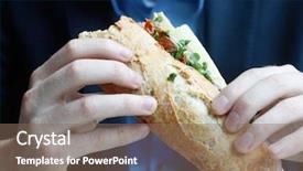  Presentation with lunch - Slide deck having businessman eating lunch background and a violet colored foreground