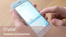  Presentation with text message - Colorful slide deck enhanced with businessman edits message on mobile backdrop and a coral colored foreground