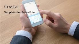  Presentation with phone - PPT theme with businessman edits message on mobile background and a soft green colored foreground