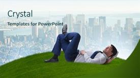  Presentation with employee - Slide set enhanced with businessman employee enjoying time off background and a sky blue colored foreground