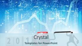  Presentation with reveal - Cool new slides with businessman employee rotating cube reveal number 2019 backdrop and a sky blue colored foreground