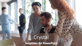  Presentation with discussion - Slide set featuring businessman-engaging-in-a-discussion background and a  colored foreground