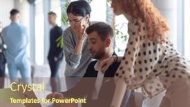  Presentation with discussion - Presentation enhanced with businessman-engaging-in-a-discussion background and a  colored foreground