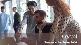  Presentation with discussion - Presentation design featuring businessman-engaging-in-a-discussion background and a  colored foreground