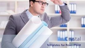  Presentation with electrical engineer signal - Beautiful presentation theme featuring businessman-engineer-draftsman-with-blueprints backdrop and a light blue colored foreground