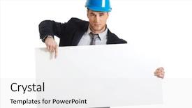  Presentation with roll up banner - Amazing presentation having businessman enginner holding empty banner backdrop and a white colored foreground