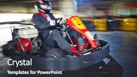  Presentation with racing - Beautiful PPT layouts featuring businessman enjoying kart racing backdrop and a tawny brown colored foreground