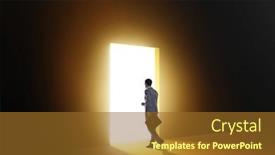  Presentation with escape rooms - PPT theme enhanced with businessman-entering-backlit-door background and a tawny brown colored foreground