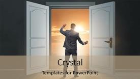  Presentation with fire door - Beautiful PPT layouts featuring businessman entering big large door backdrop and a coral colored foreground