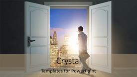  Presentation with door of a small church - Slides with businessman entering big large door background and a coral colored foreground