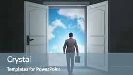  Presentation with door of a small church - Amazing presentation theme having businessman entering big large door backdrop and a seafoam green colored foreground
