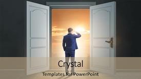  Presentation with oak door texture and - Beautiful slide set featuring businessman entering big large door backdrop and a coral colored foreground