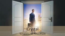  Presentation with door of a small church - Slide deck consisting of businessman entering big large door background and a  colored foreground