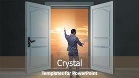  Presentation with simple door lock system - Colorful slide deck enhanced with businessman entering big large door backdrop and a  colored foreground