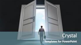 Presentation with simple door lock system - Theme having businessman entering big large door background and a  colored foreground