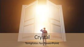  Presentation with door of a small church - Cool new PPT theme with businessman entering big large door backdrop and a  colored foreground
