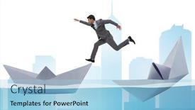  Presentation with boat - Amazing theme having businessman-escaping-sunken-paper-boat backdrop and a light blue colored foreground