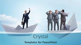  Presentation with boat - Beautiful theme featuring businessman-escaping-sunken-paper-boat backdrop and a light blue colored foreground