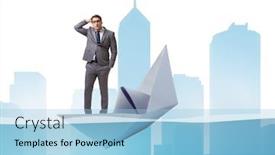  Presentation with boat - Slide deck featuring businessman-escaping-sunken-paper-boat background and a light blue colored foreground