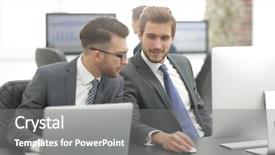  Presentation with business partner - Slide set having businessman explaining his offer background and a gray colored foreground