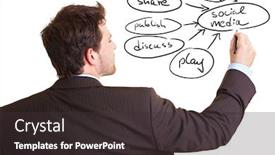  Presentation with social media dangers - Colorful slide deck enhanced with businessman-explaining-social-media backdrop and a dark gray colored foreground