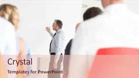  Presentation with projector - PPT theme featuring businessman explaining strategy on projector background and a lemonade colored foreground