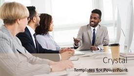  Presentation with new office - Amazing slide deck having businessman-explains-to-colleagues backdrop and a soft green colored foreground