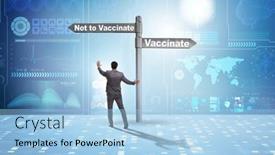  Presentation with vaccination - PPT theme with businessman-facing-dilemma-of-vaccination background and a light blue colored foreground
