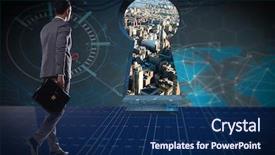  Presentation with keyhole - PPT theme with businessman facing keyhole in business concept background and a navy blue colored foreground